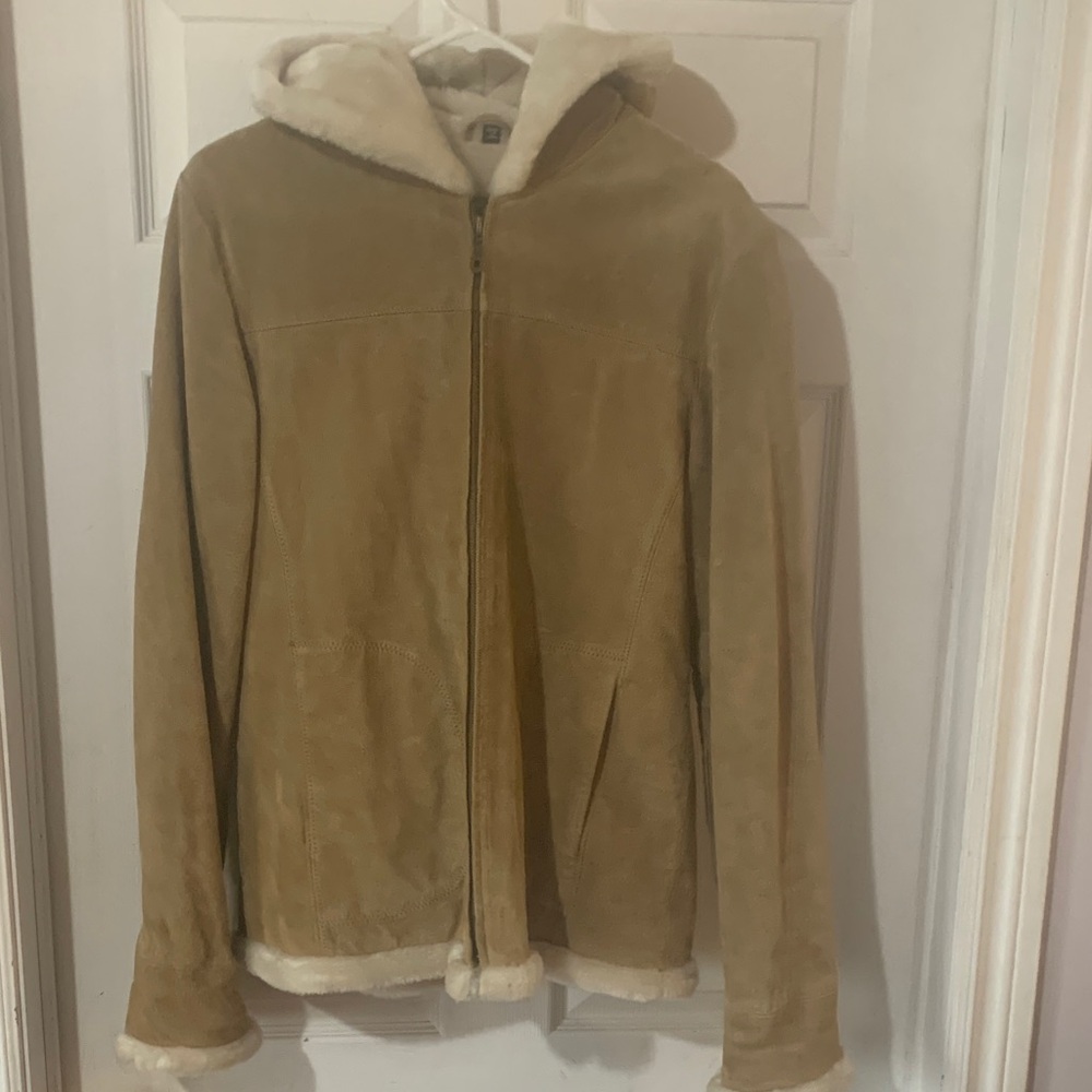Alder Women's Tan Leather Jacket with Hood